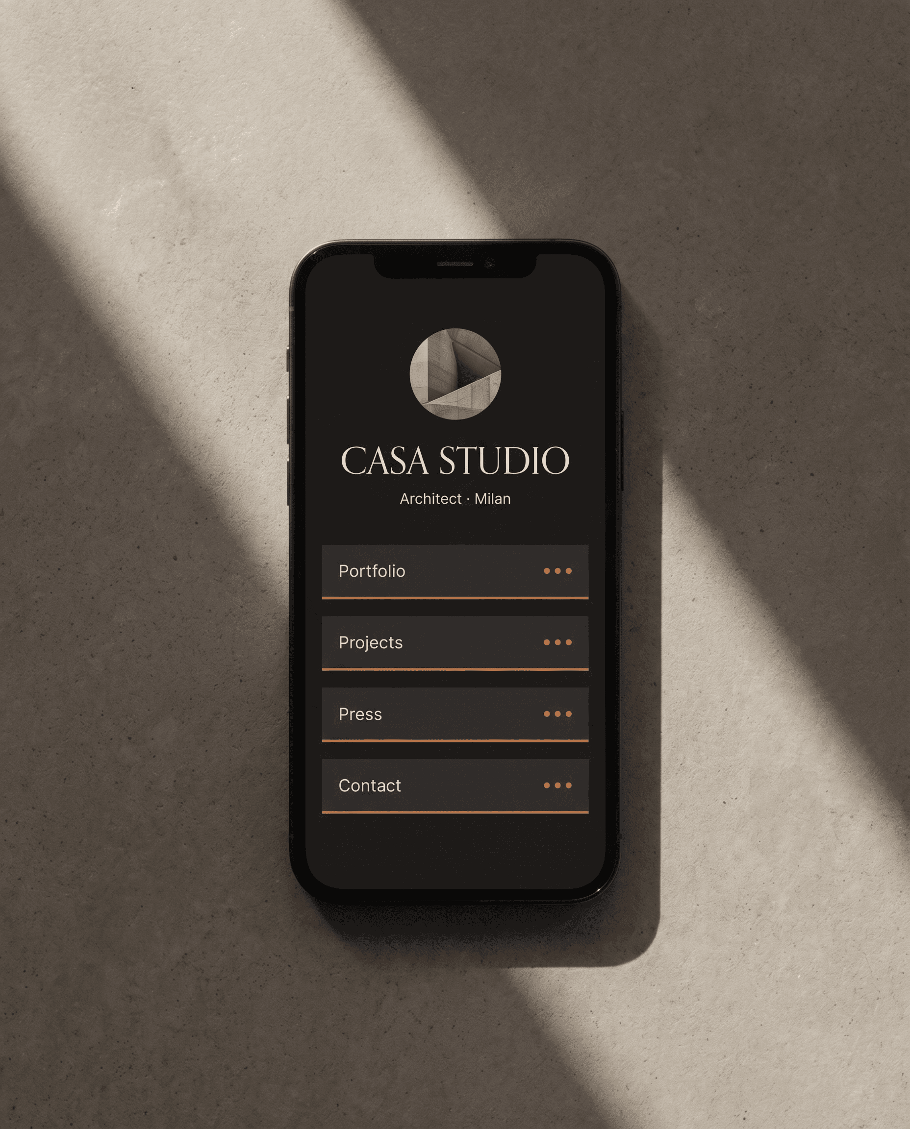 Executive theme preview — dark minimalist link-in-bio page for designers